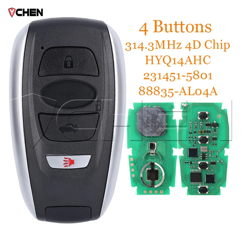 

Умный ключ с дистанционным управлением для Subaru BRZ Forester Impreza Legacy Outback XV Crosstrek STI WRX Ascent 4D/8A чип 5801/7000 314.3 433,9 МГц