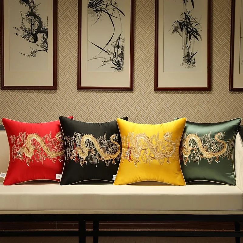 

Embroidery Dragon Totem Decorative Pillows Chinese Style Jacquard Cushion Cover Home Bedroom Wedding Party Sofa Decor Pillowcase