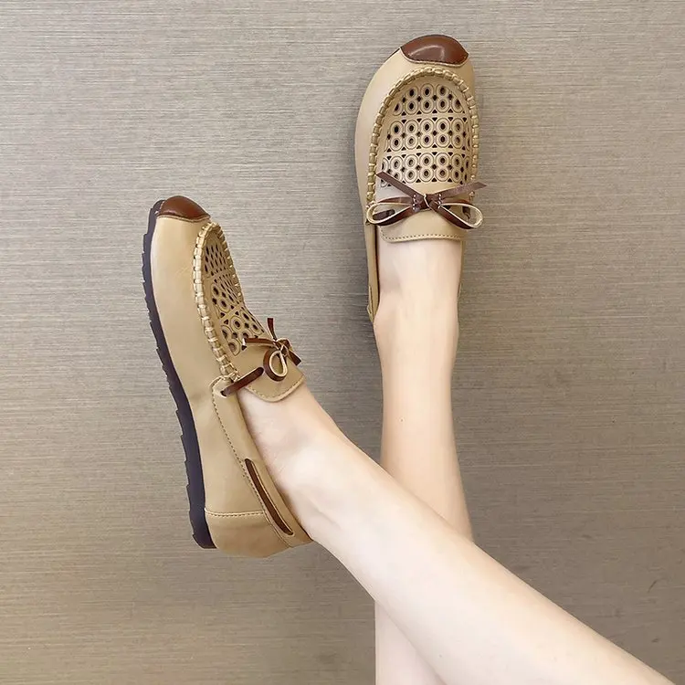 

2022 New Casual Fashion Ladies Autumn Cutout Loafers Ladies Flat Comfort Moccasin Soft Sole Colorblock Bow Ladies Flats