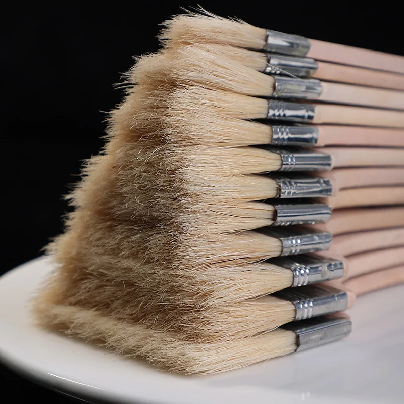 

12Pcs/Set,Watercolor oil Art Paint Brush pig Bristle paint brush art Easy To Clean wooden cleaning brush BBQ scrubbing brush pen
