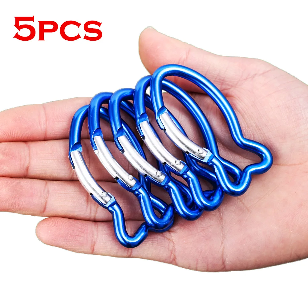 

5pcs Carabiner Clip Fish Shape Keychain Aluminum Alloy Buckle Spring Carabiner Snap Hook Clip Keychains Outdoor Camping Tools