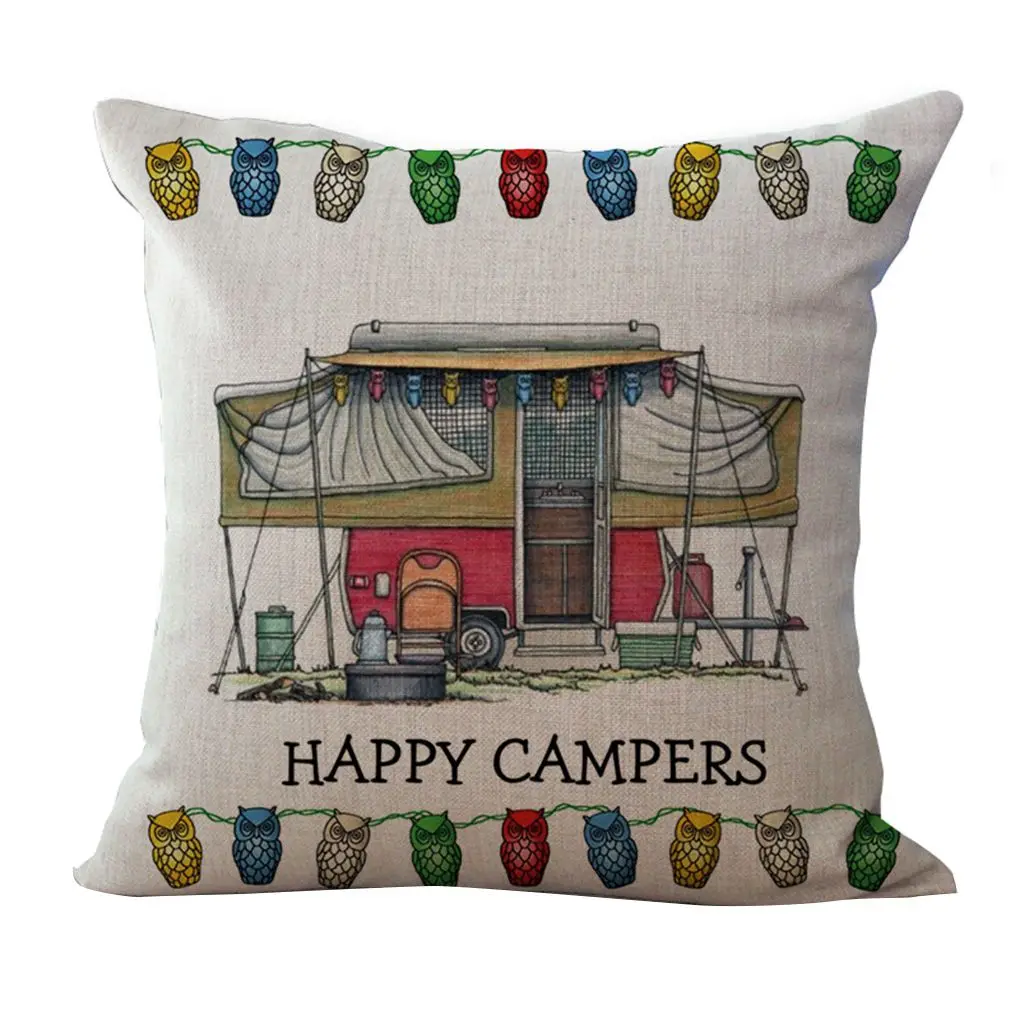 

Квадратная подушка 45x45 см из хлопка и льна с мультяшным принтом автомобиля