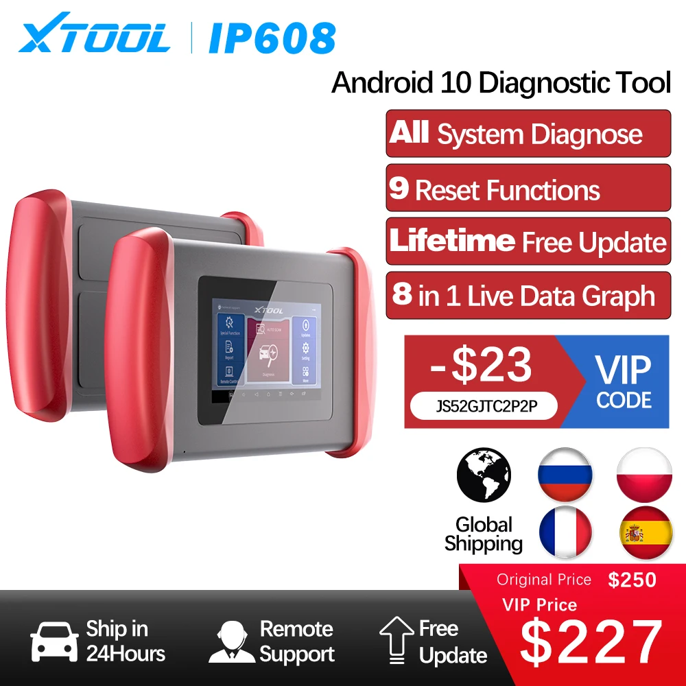 

Free Shipping XTOOL Inplus IP608 All System Diagnostic Tools 9 Reset Function Android 10 OBD2 Scanner CANFD Lifetime Free Update