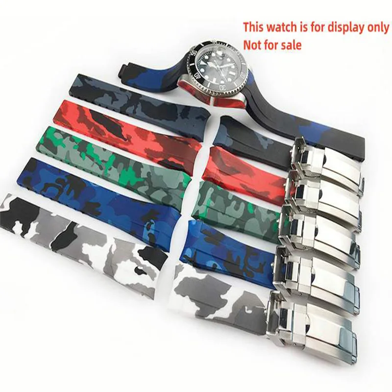 

20mm Silicone Material Double Safety Folding Clasp Camouflage Watch Band Strap Fit for ROX Dive