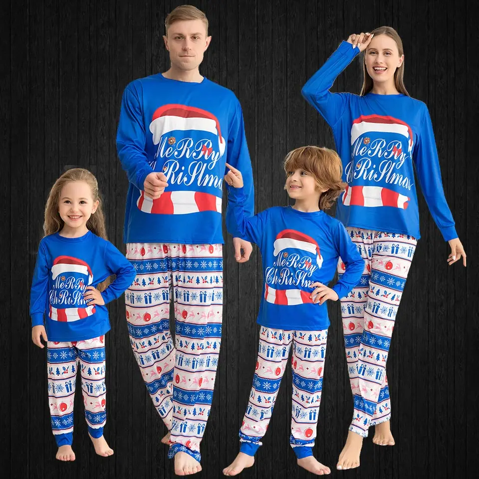 

Luxury Christmas Pajamas for The Family Matching Christmas Hat Letter Print Sleepwear Mom Dad Baby Young Children Home Clothes