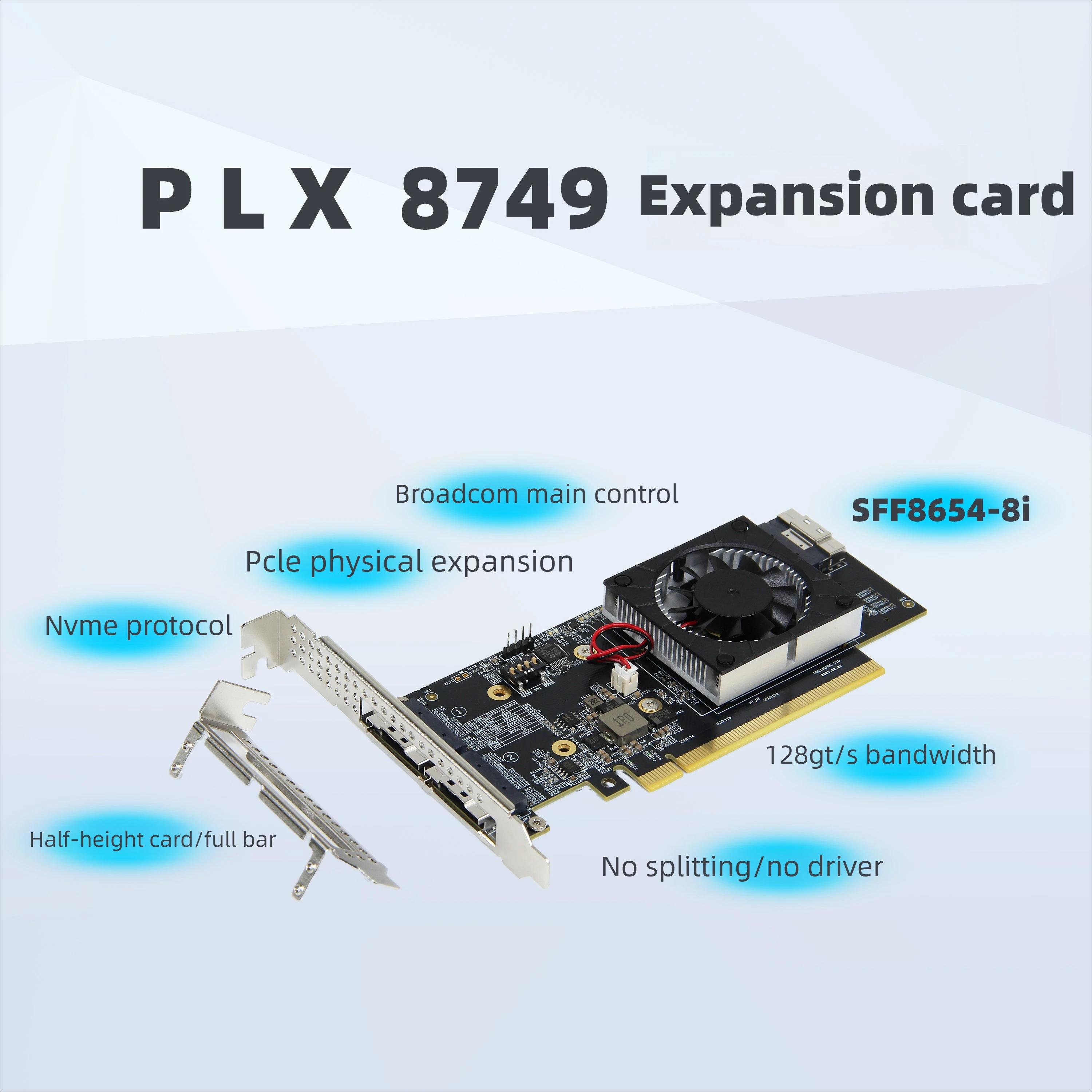 Фото Плата расширения PCIe 3.0 без разветвителя PLX8749, 2 x NVMe M.2 SSD, 3-портовый SlimSAS SFF-8654 8i, PCIe 8x NVMe SSD U.2, сетевой адаптер, графические процессоры, жесткие диски. №5