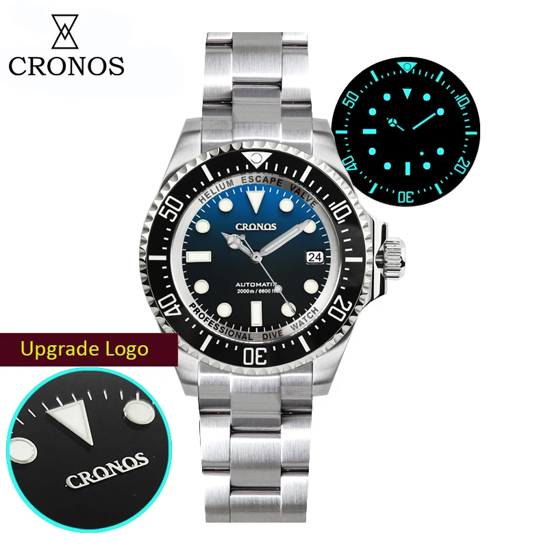 

Cronos 44mm Men Watch Vintage Diver Water Ghost Classic Luxury Sapphire Automatic Mechanical Watches 200Bar Luminous Reloj