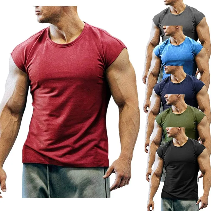 2022 new fashion sleeveless T-shirt men's summer casual sports running fitness men's quick-drying short-sleeved bottoming shirt