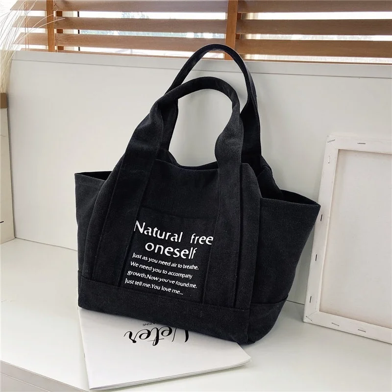 

Shopping Bags Shoulder Bag Canvas Bag Womens Handbag Text Series Woman Large Bags Portable Shopper Bag Pure Cotton Tote Bag