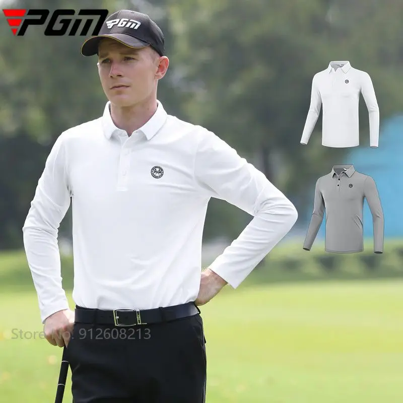 

PGM Male Long-sleeved Golf Shirt Men's Breathable Golf Tops Soft Keep Warm Training T-shirt Turn Down Sports Apparel Polo Shirts