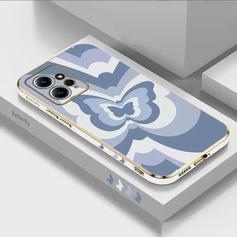 

Blue Gradient Butterfly Luxury Plating Phone Case For Xiaomi Redmi Note 11 Pro Plus 10 10 Pro 11 Pro 11S 12 Pro 9S 8 Pro Cover