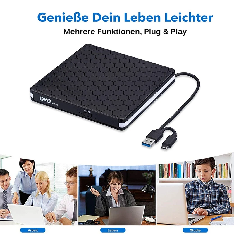 Внешний привод CD DVD с USB 3 0 Type-C портативный Plug & Play Superdrive для ноутбуков настольных