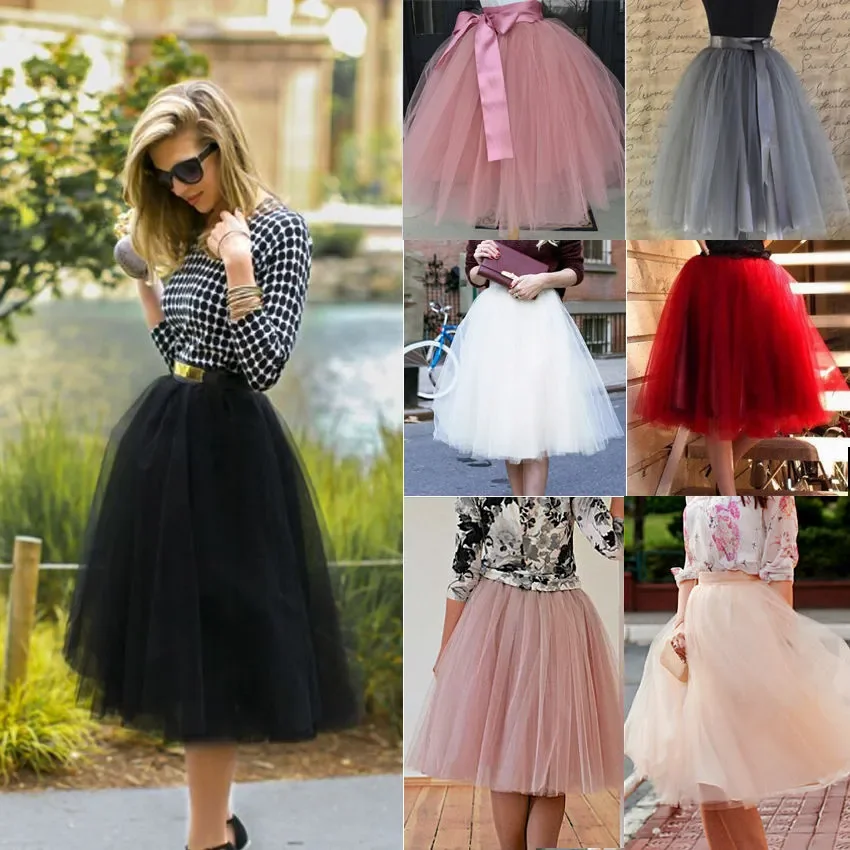 

Layers Midi Tulle Skirt for Girls Fashion Tutu Skirts Women Solid Lace Ball Gown Party Petticoat Lolita faldas saia jupe