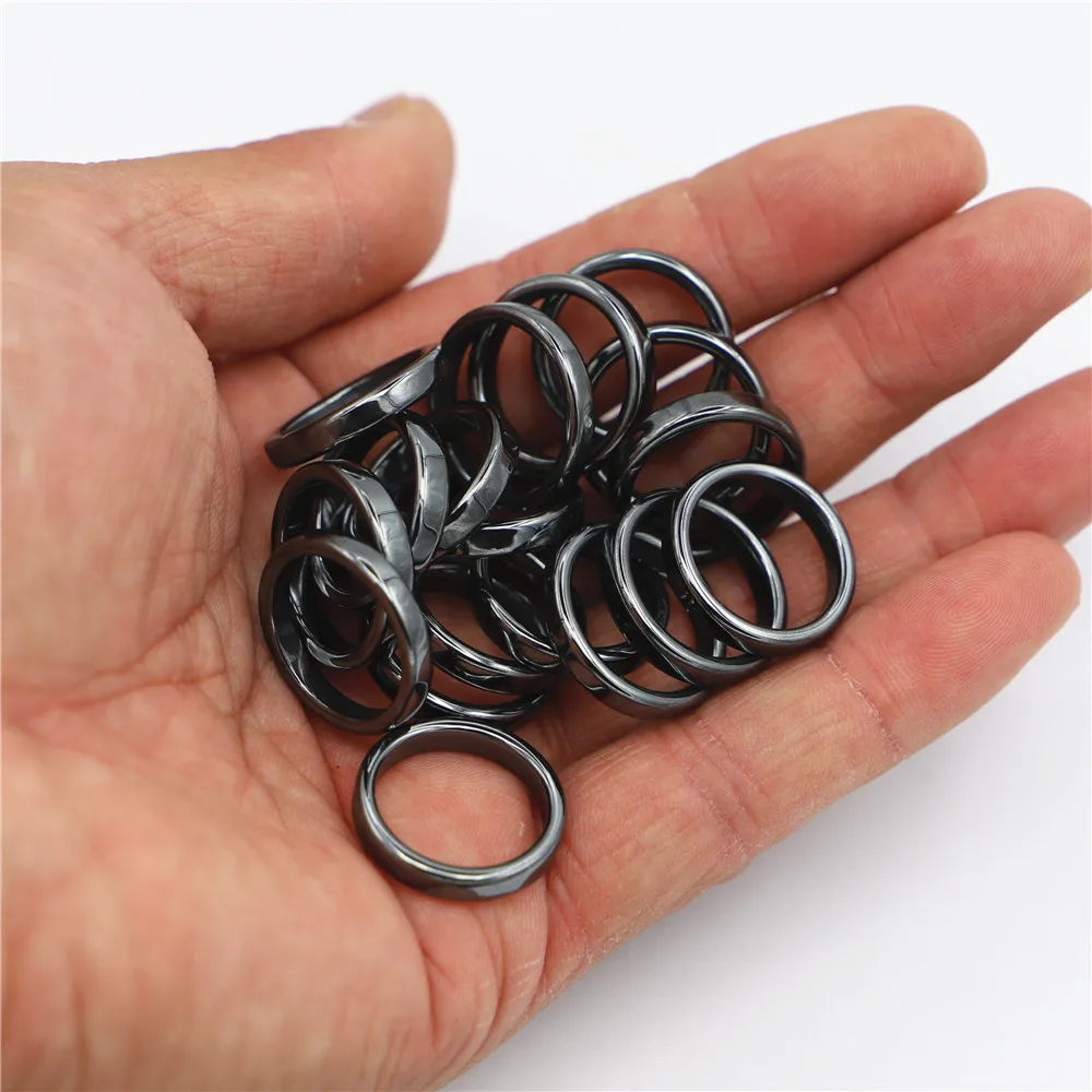 

Grade AAA Quality Black NO Magnetic Hematite Flat Rings for Women Men 4mm 50PCS/LOT Fashion Jewelry Whole Sale Wedding