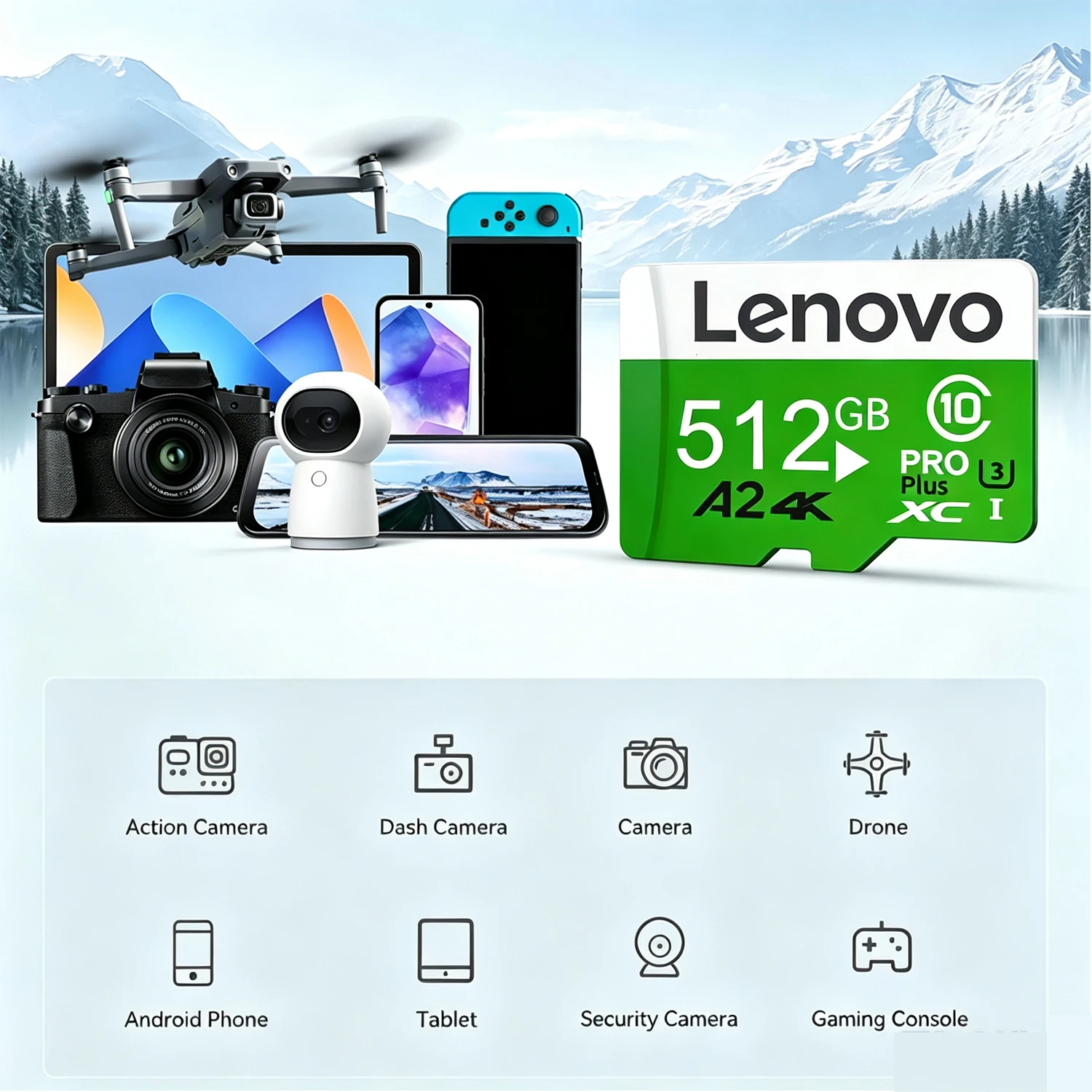 Фото Карта памяти Lenovo Extreme Pro Micro SD 512 ГБ, TF-карты 128 ГБ, 256 ГБ, V60 U3, флеш-карта 4K Full HD для камер и дронов №2