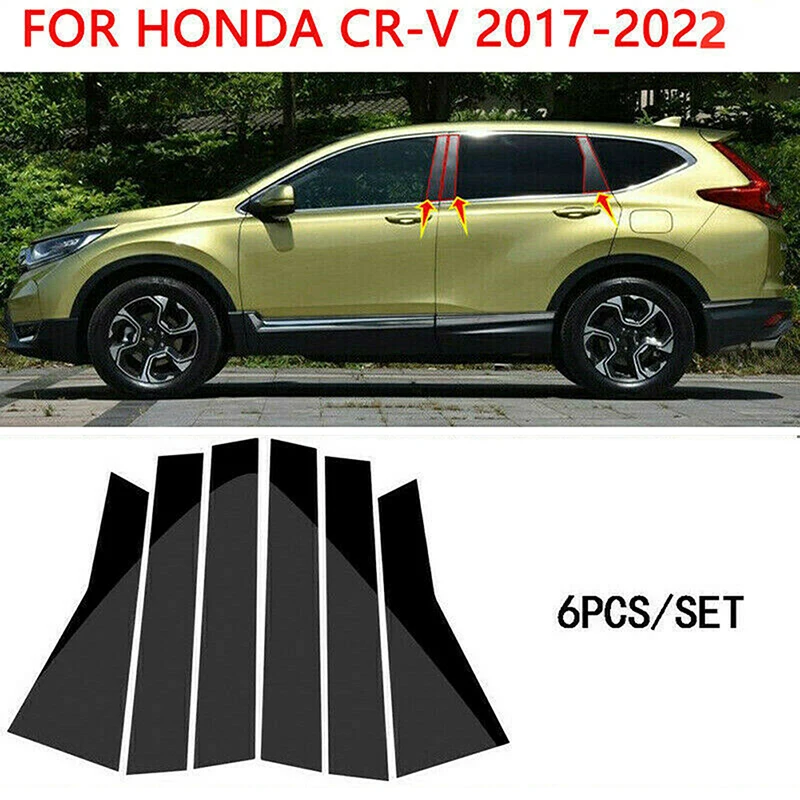 

6Pcs Car Window Pillar Posts Door Trim Sticker Glossy Black for HONDA CRV 2017 2018 2019 2020 2021 2022 Exterior Accessories