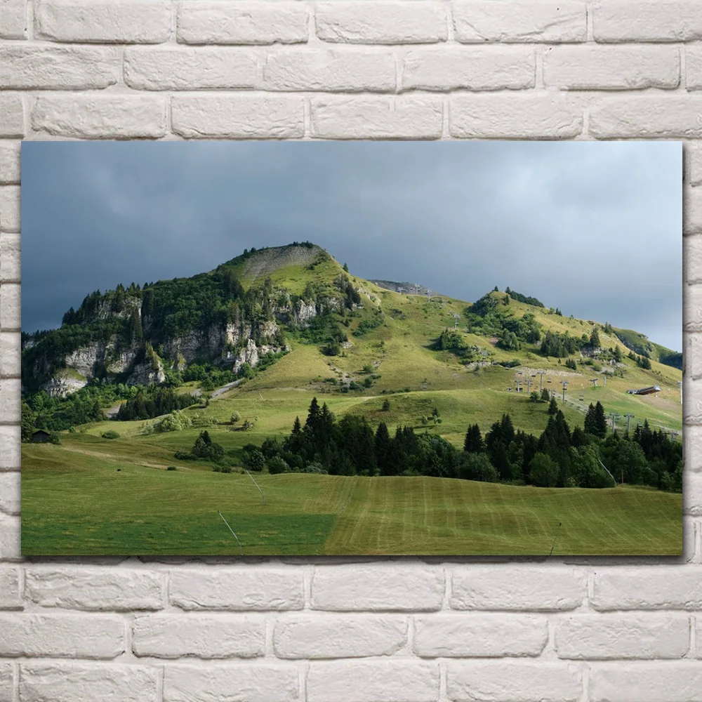 

Зеленые холмы, деревья, долина, природный ландшафт, ткань, фотография, гостиная, украшение для дома, деревянная рама, искусство KQ879