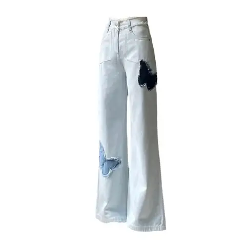 Брюки женские с завышенной талией, джинсы в стиле пэчворк с широкими штанинами, прямые джинсовые брюки в стиле ретро, мягкая ткань с застежкой-молнией и пуговицами