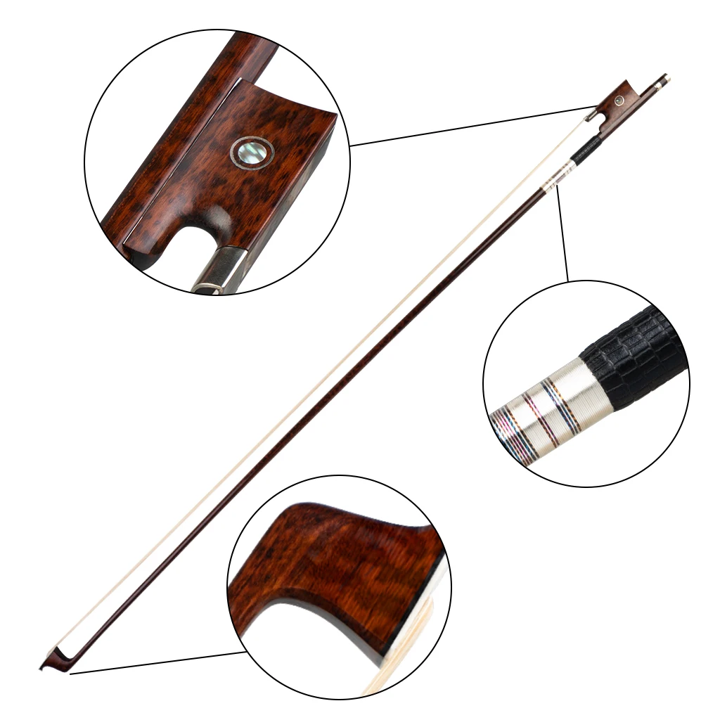 Mugig Advanced Snakewood Bow 4/4 Violin Bow Snakewood Fiddle Stick W/Snakewood Frog Well Balance For 4/4 Full Size Violin enlarge