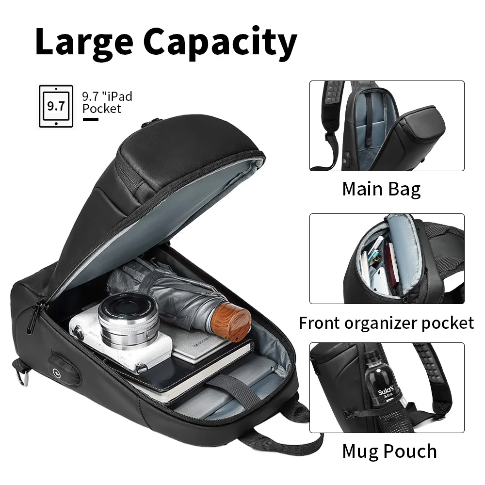 Multifunction Crossbody Chest Bag Men USB Charging Port Messengers Pack Waterproof Sling Shoulder Bags For Male Bolsas Masculina
