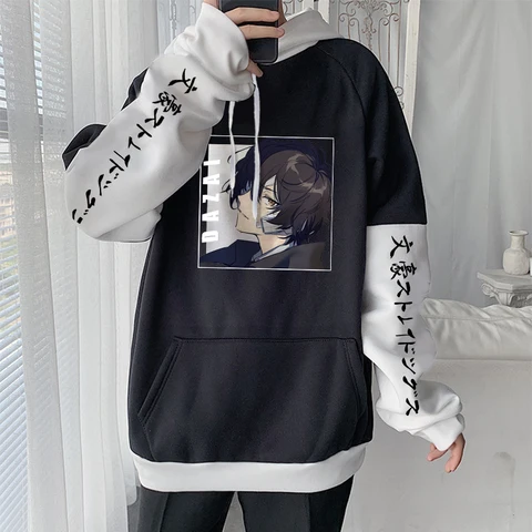 Anime Bungo Stray Dogs Dazai Osamu Cool Men Hooded Sweatshirt Fashion Cartoon Manga Winter Casual Women Fake Two Pieces Hoodies