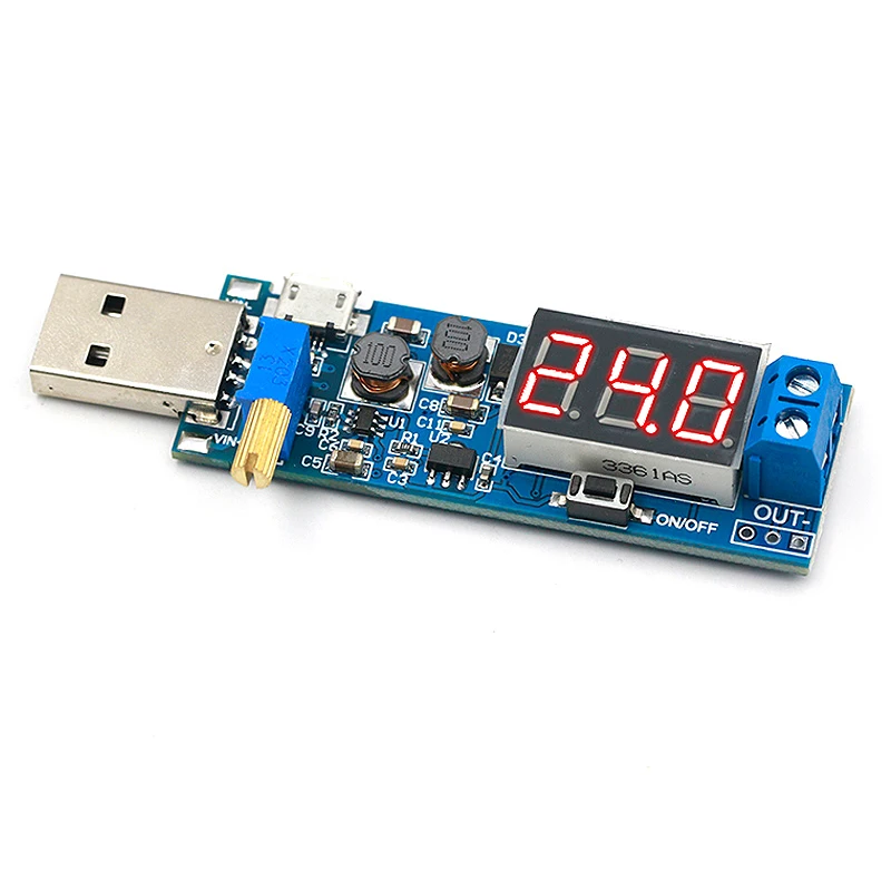USB-понижающий модуль питания DC-DC 5 В до 3 В/9 В/12 с ЖК-дисплеем Регулируемый
