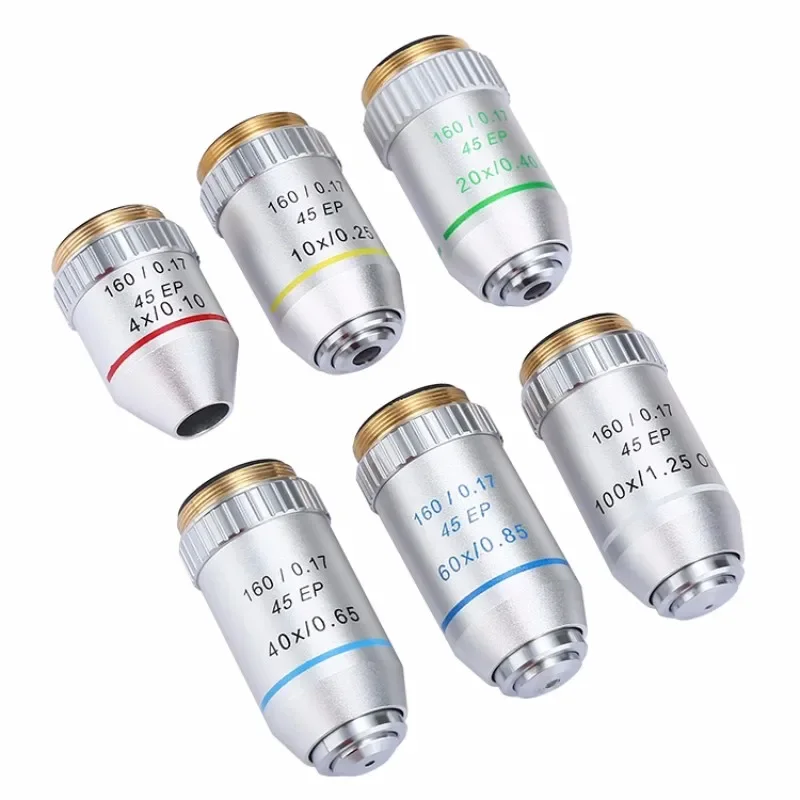 Полуланированный ахроматический объектив 4X 10X 20X 40X 60X 100X 160/0 17 для биологического