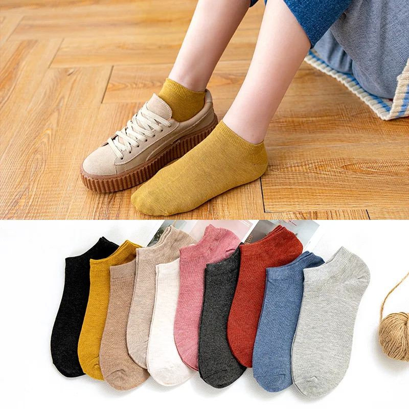 

Classic Ankle Socks for Women Crew Short Breathable Casual Cotton Black Pink Fashion Solid Colors Spring Autumn Girls Calcetines