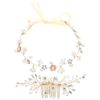 hair bridal headpiece wedding bride pearl flower crystal clips headband rhinestone comb set decor accessories vine