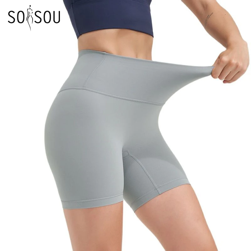 Женские нейлоновые шорты SOISOU, спортивные шорты для йоги, леггинсы с высокой талией, эластичные облегающие дышащие женские велосипедные шорты без необычных линий