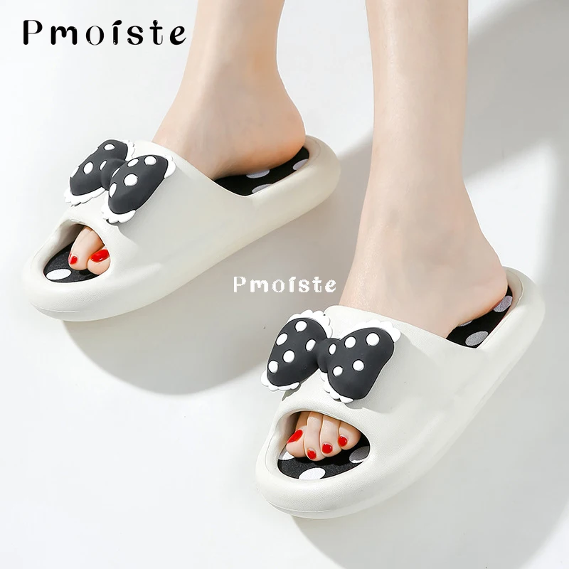 Women's Bowknot Slippers for Home Falt Cute Summer Shoes Soft Bathroom House Slipper Non-slip Designer Slides Wear-resistant