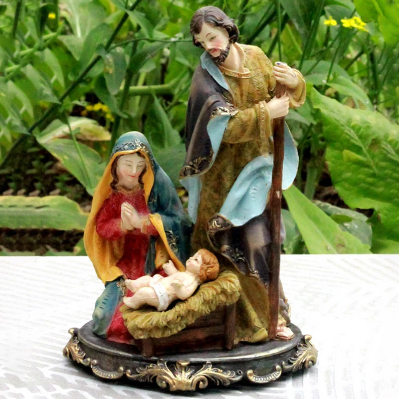 

Holy Family Jesus Birthday Statue Resin Catholic Jesus Decoration Virgin Mary Christ Sculpture Religious Christmas decorations