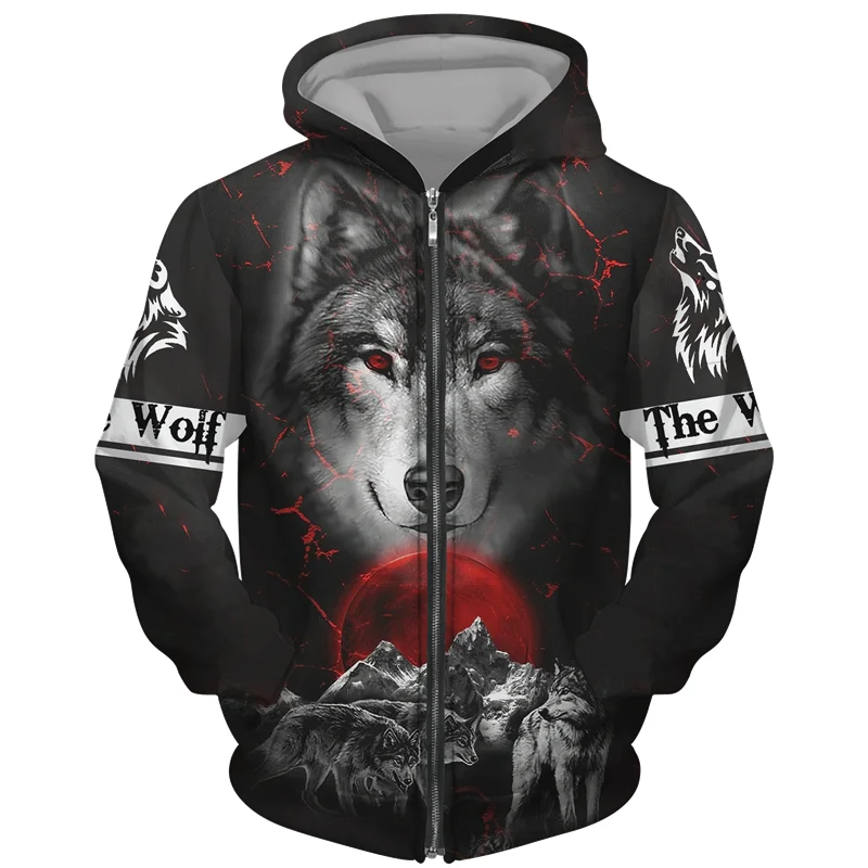 

Cool 3D animal print zippered hooded jacket fashion men's and women's street hooded jacket unisex casual hip-hop pullover sweats