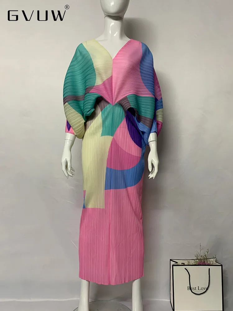 

Женское Плиссированное Платье с принтом GVUW, разноцветное платье составного кроя с V-образным вырезом и рукавами «летучая мышь», модель 17J0690 на лето, 2023