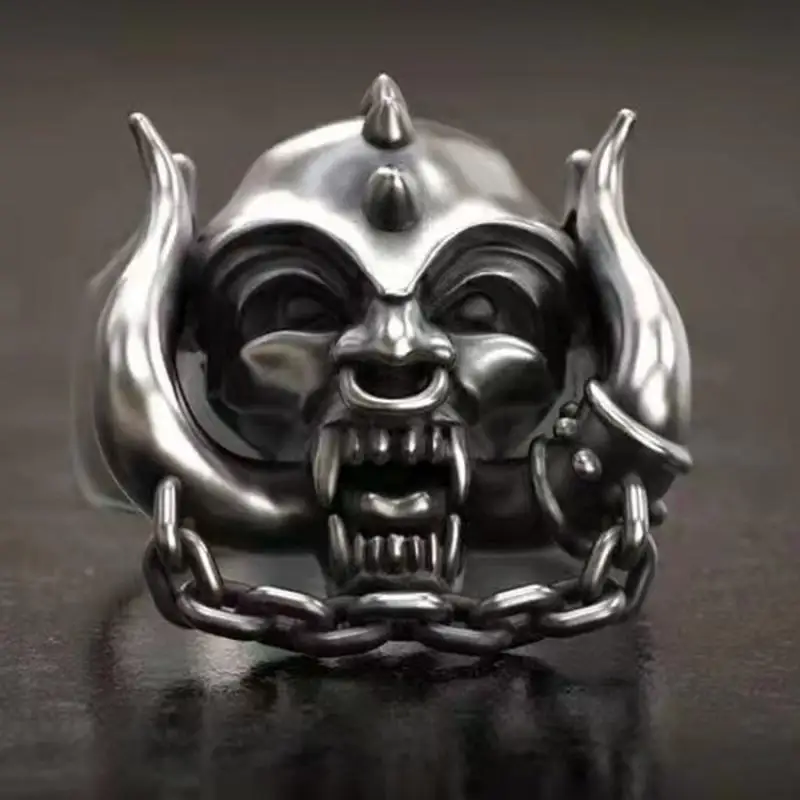 

Vintage Gothic Style Iron Chain Bull Skull Metal Punk Ring for Men Domineering Rock Party Biker Jewelry Trendy Men's Accessories