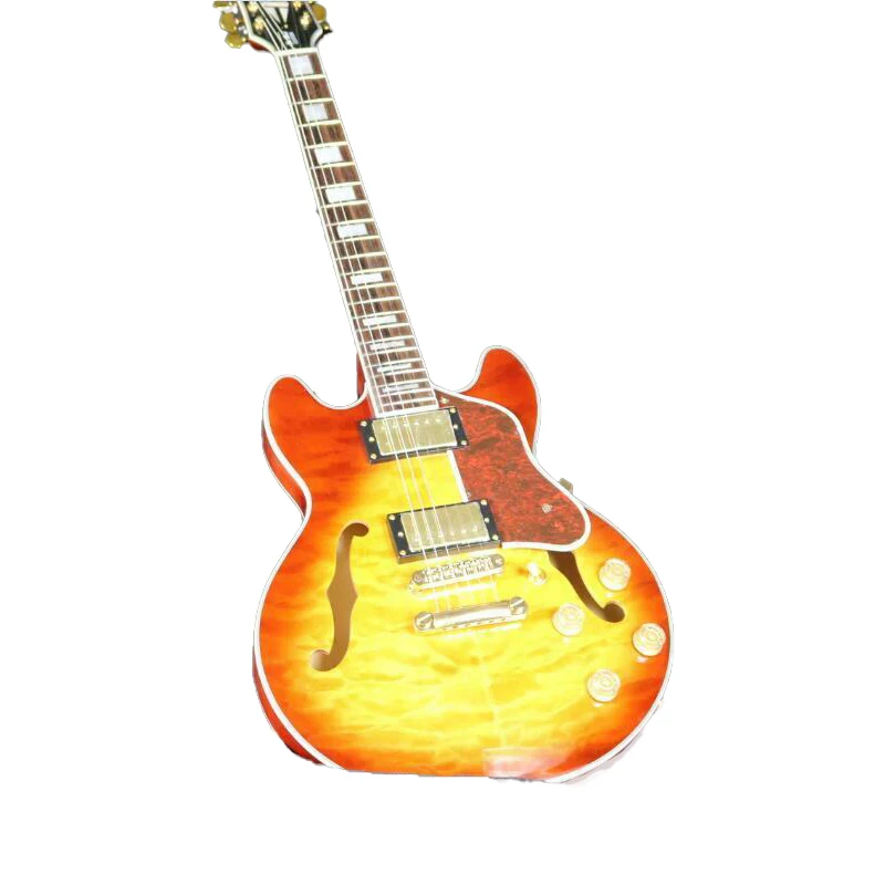 

Новая высококачественная 6-струнная полуполый корпус электрическая гитара стеганая Кленовая верхняя и задняя часть Золотая фурнитура гриф...