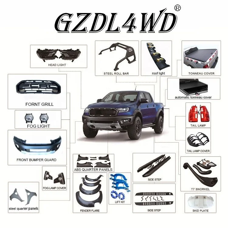 Аксессуары для внешнего тюнинга автомобиля GZDL4WD, комплекты обвесов для Ranger T9 XLT, модернизация до Wildtrack: передний бампер, решетка радиатора, крыло. (art.: 3920dd177cd8b) - 3920dd177cd8b