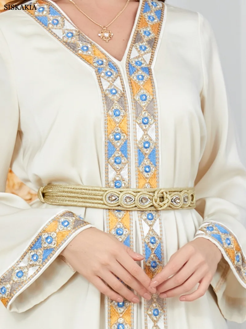 Moroccan Jellaba Women Abaya 2 Piece Set Party Dresses Luxury Floral Lace Tape Dubai Turkey Kaftan Muslim Fashion Dress