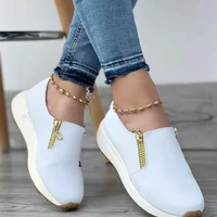 women vulcanized shoes letter zipper loafers ladies sneakers outdoor wedge heel comfortable female casual walking shoes 43