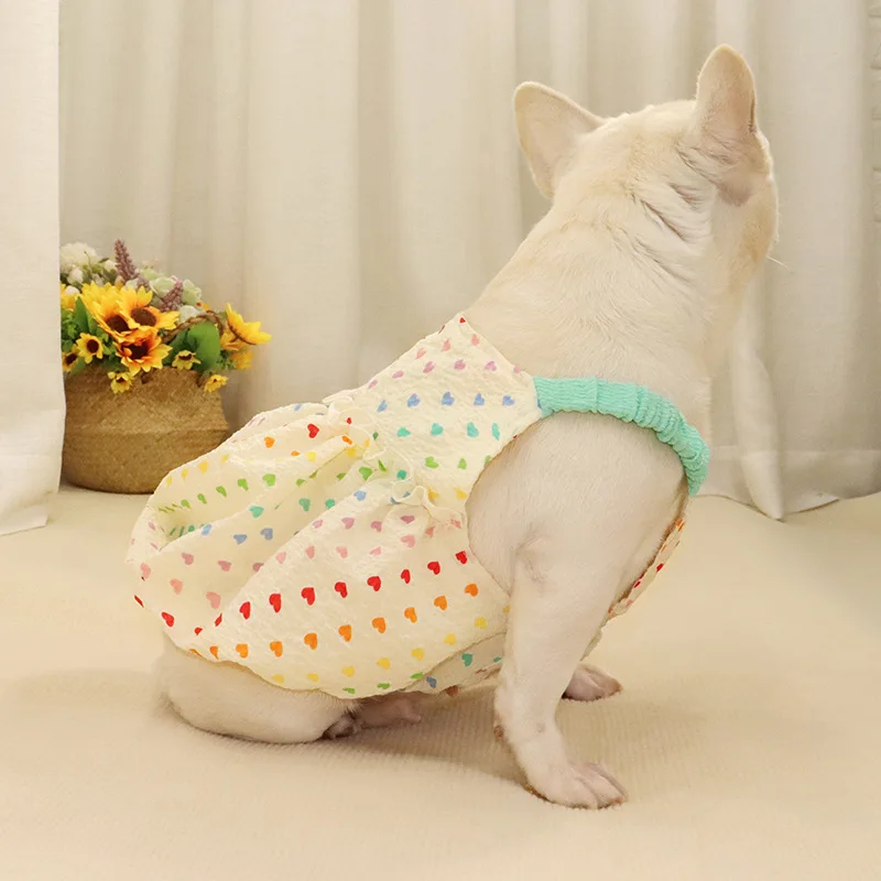 

Dog Colorful Love Pumpkin Skirt Bulldog Corgi Small Skirt Contrast Strap Skirt Dog Clothes Vest Fat Dog Pet Flower Bud Skirt