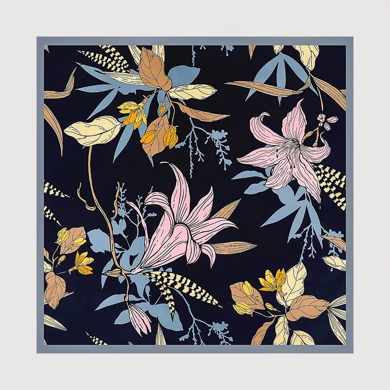 Дизайнерский Шелковый квадратный шарф с цветочным принтом твиловый 130*130 женские