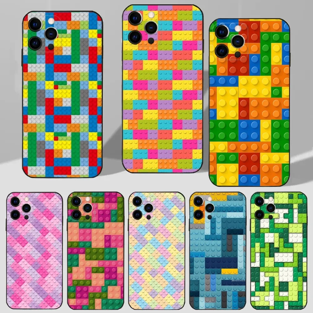Чехол для телефона L-Lego B-Bricks с фоном iPhone15 14 13 12 Mini 11 Pro XR X XS MAX 7 8 Plus силиконовый чехол