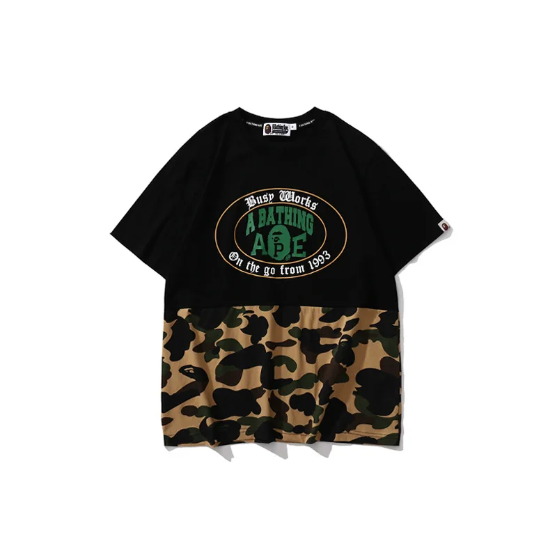 

100% cotton Free shipping Men's and women's short sleeve t-shirt cotton shirt with camouflage monkey face print letter stitching