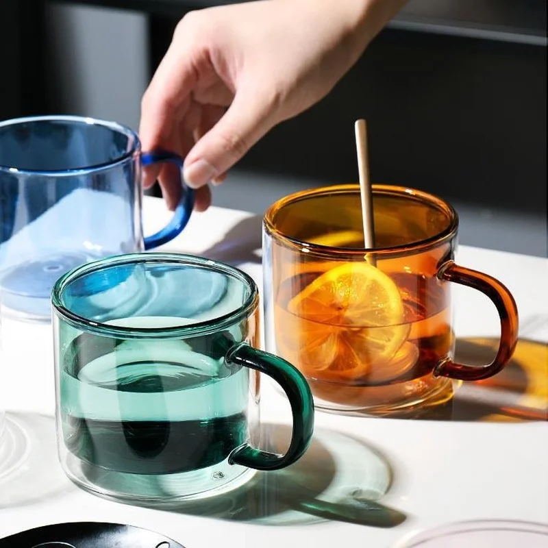 

250ml Wine Glasses Drinking Tumbler Whiskey Vodka Cup Coffee Juice Water Cups Tea Creative Mug Double Bottom Glass Mugs for Home