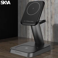 15w magnetic wireless charger stand 3 in 1 fast charging dock station desk phone holder for iphone apple iwatch airpods samsung