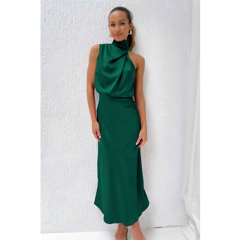 

Сексуальное вечернее длинное облегающее платье без рукавов с высокой талией, летнее женское элегантное модное атласное платье