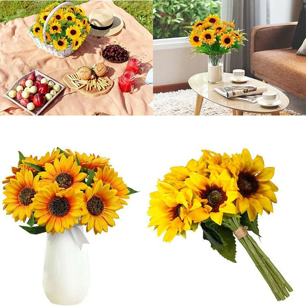 

7 Heads Silk Artificial Sunflowers Fake Flower Bouquet For Wedding Home Decoration Diy Party Christmas Garden Decor