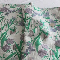 beautiful purple green flowers in heavy industry yarn dyed jacquard fashion fabric diy