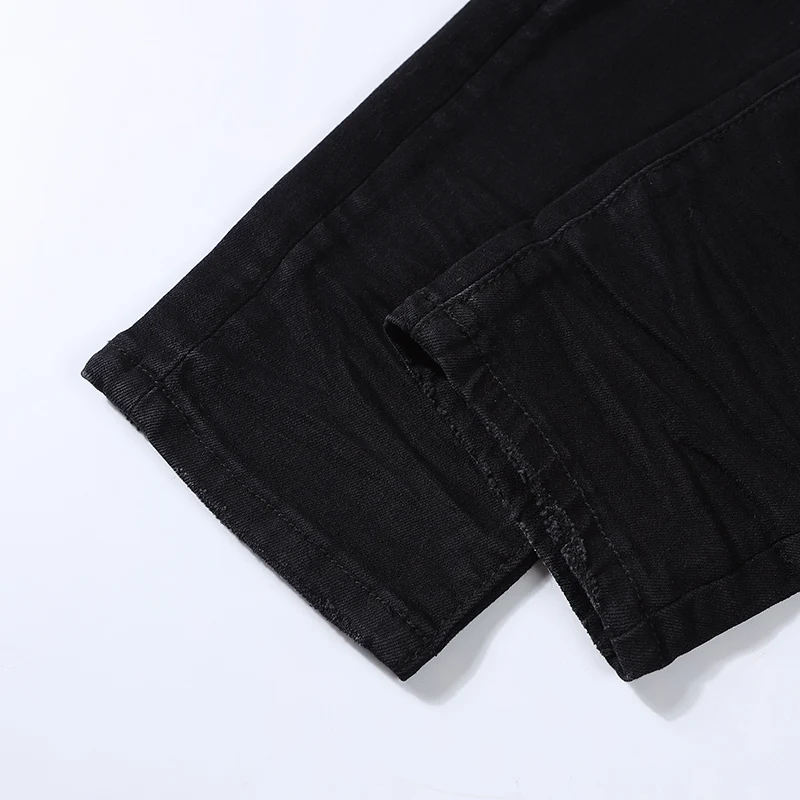 Street Fashion Men Jeans Retro Black Gray Stretch Skinny Ripped Jeans Men Buttons Fly Plaid Patched Designer Hip Hop Brand Pants