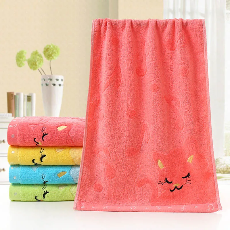 1Pcs 25*50CM Small Wash Towels Exquisite Design Bath Towel Bamboo Fiber Non-twisted Music Cat Pattern Bathroom Accessories  images - 6